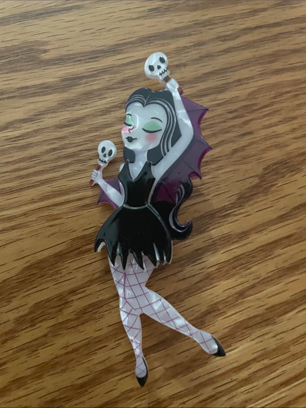 Gothic Ballerina Skull Doll Pin/Brooch - Black & Purple
